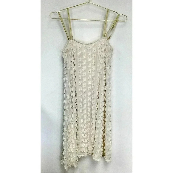 Tricot Chic Womens Ivory Gold Abito Flower Lace Textured Flare Mini Dress Size 6 - Picture 1 of 12